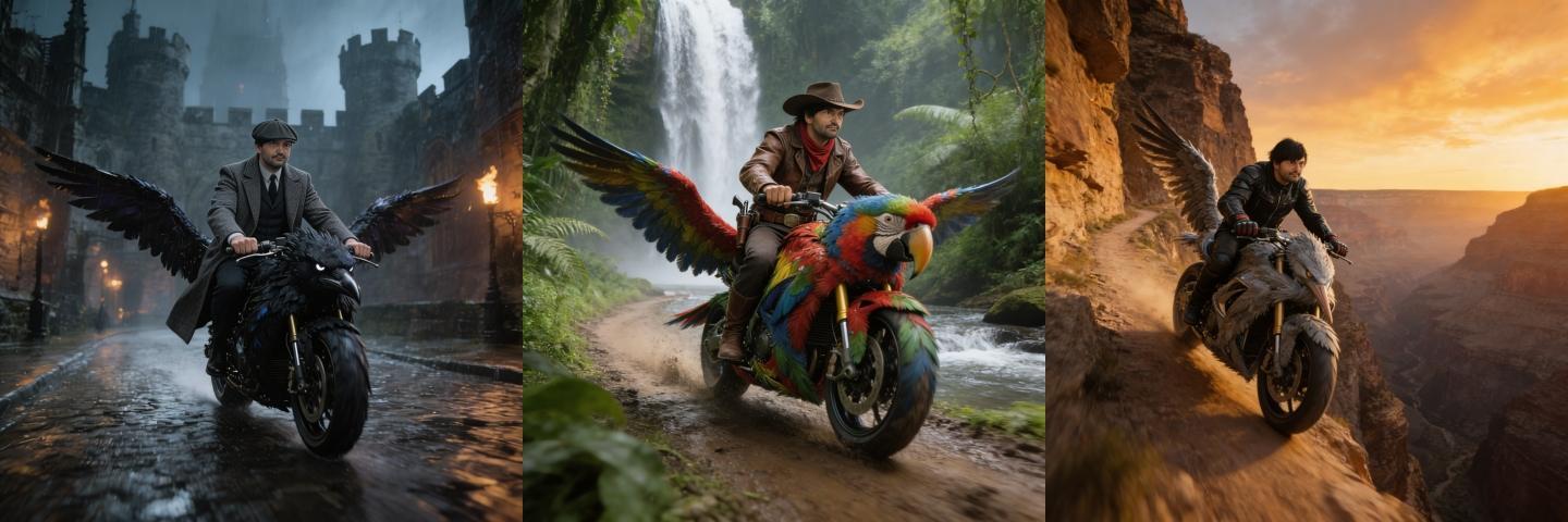 Example of riding a bird bike effect